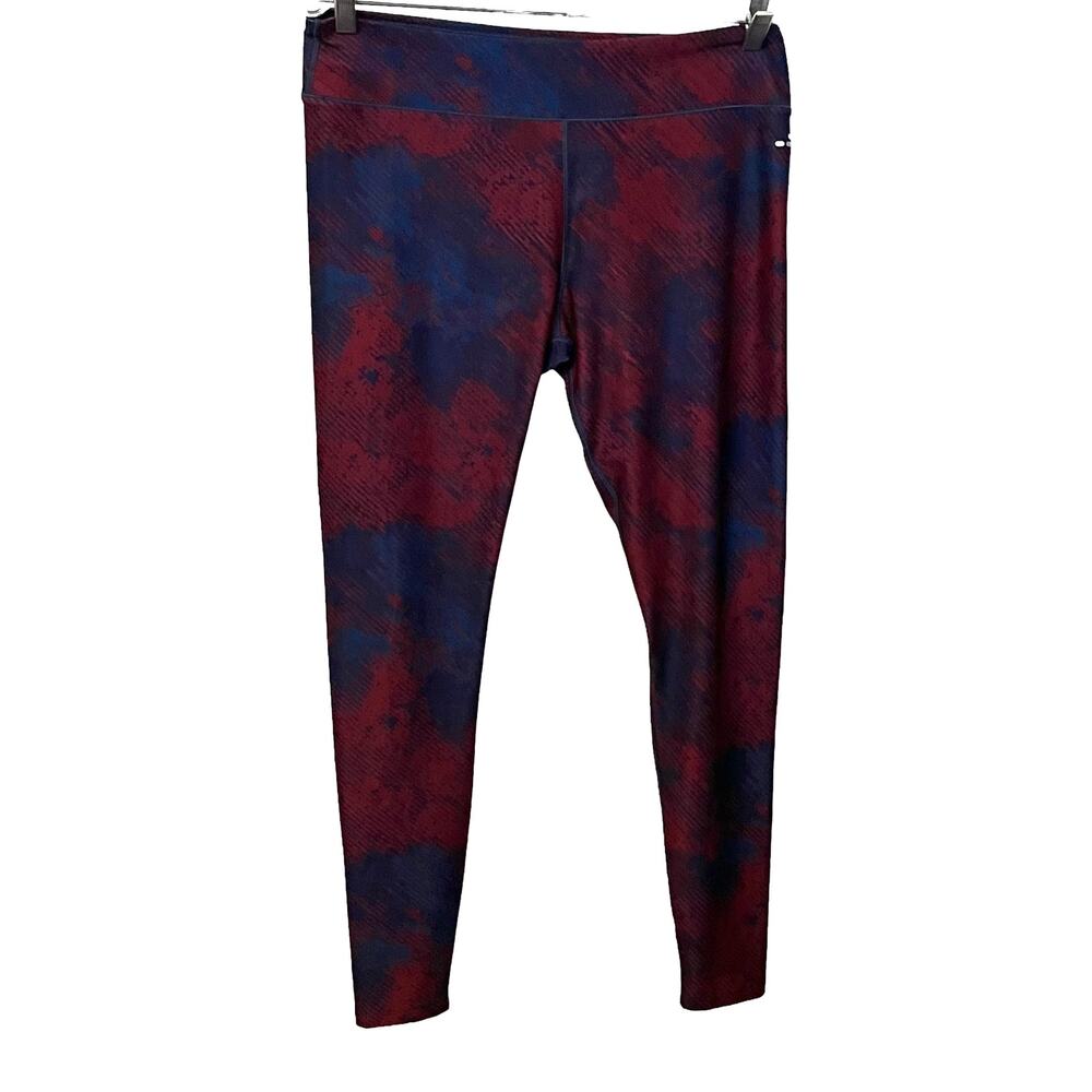 BCG HIGH-RISE FULL-LENGTH LEGGINGS, WOMENS, L, RED & NAVY BLUE ABSTRACT PATTERN
